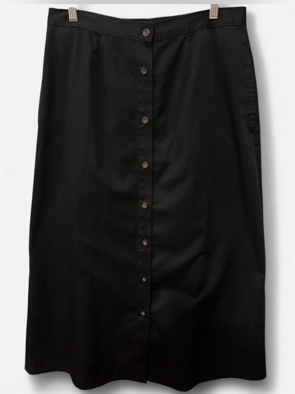 Karen Scott black midi skirt with front button